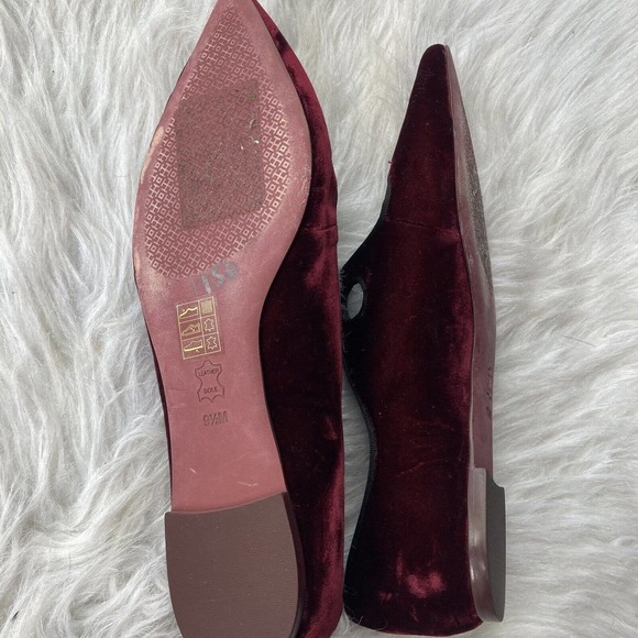 Tory Burch Clara Ballet Flats Size 9.5 Crushed Red Velvet Leather Missing Ribbon - Picture 10 of 14